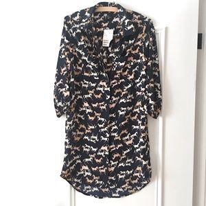 H&M navy horse button up shirt dress 4 NWT